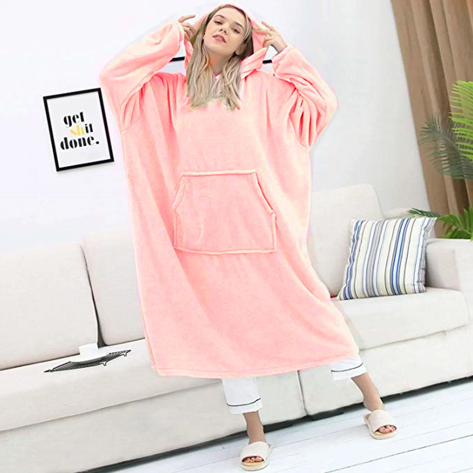 

Oversize Hooded Sweatshirt Pullover Casual Warm Pajama Blanket Sweatshirt