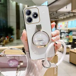 C63 Perfume Bottle Plating Phone Holder Case For Realme C63 C53 C51 C65 C55 C67 C61 Shatterproof Soft Back Cover