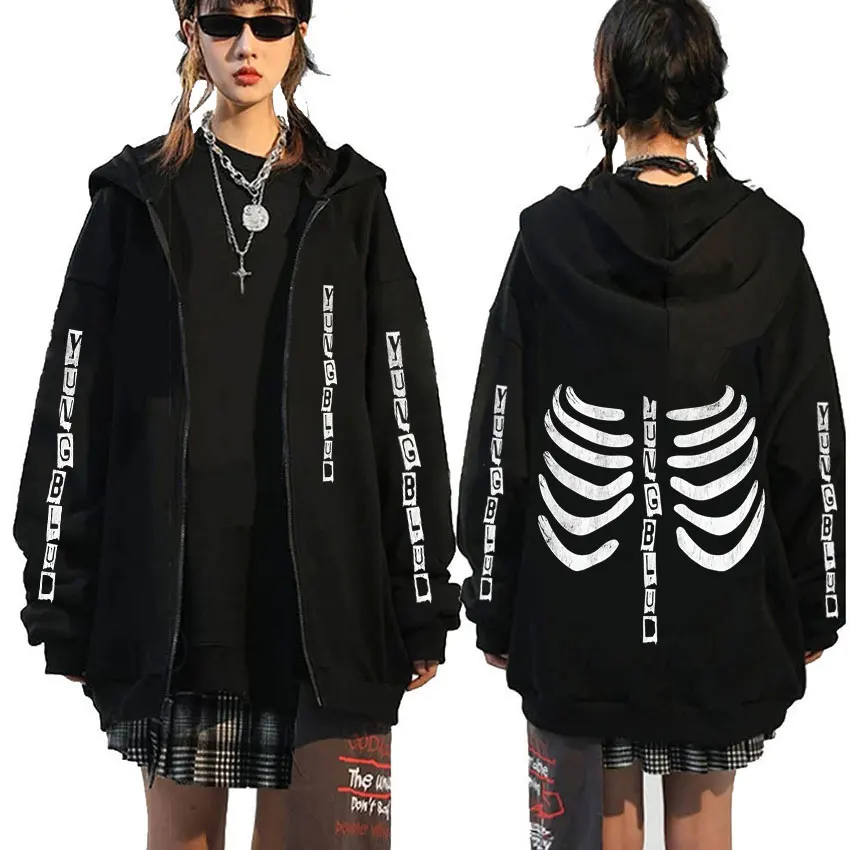 

Singer Yungblud Skeleton Graphic Zipper Hoodie Men Women Fashion Rock Oversized Zip Up Jacket Male Casual Fleece Cotton Hoodies