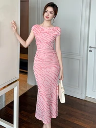 Summer Fashion Mesh Leopard Print Stretchy Dress Women Clothes Casual Elegant Short Sleeve Skinny Midi Robe Party Prom Vestidos