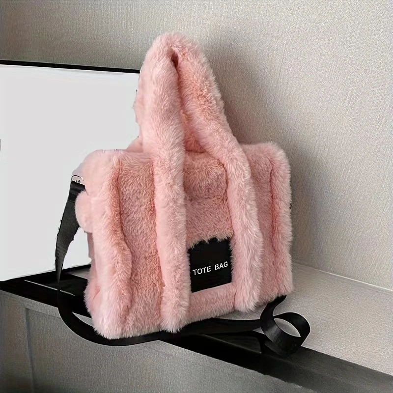 Fashionable and Simple Large-capacity Plush Black Label Tote Bag for Women Cross-body Shoulder Bag Versatile Plush Bag