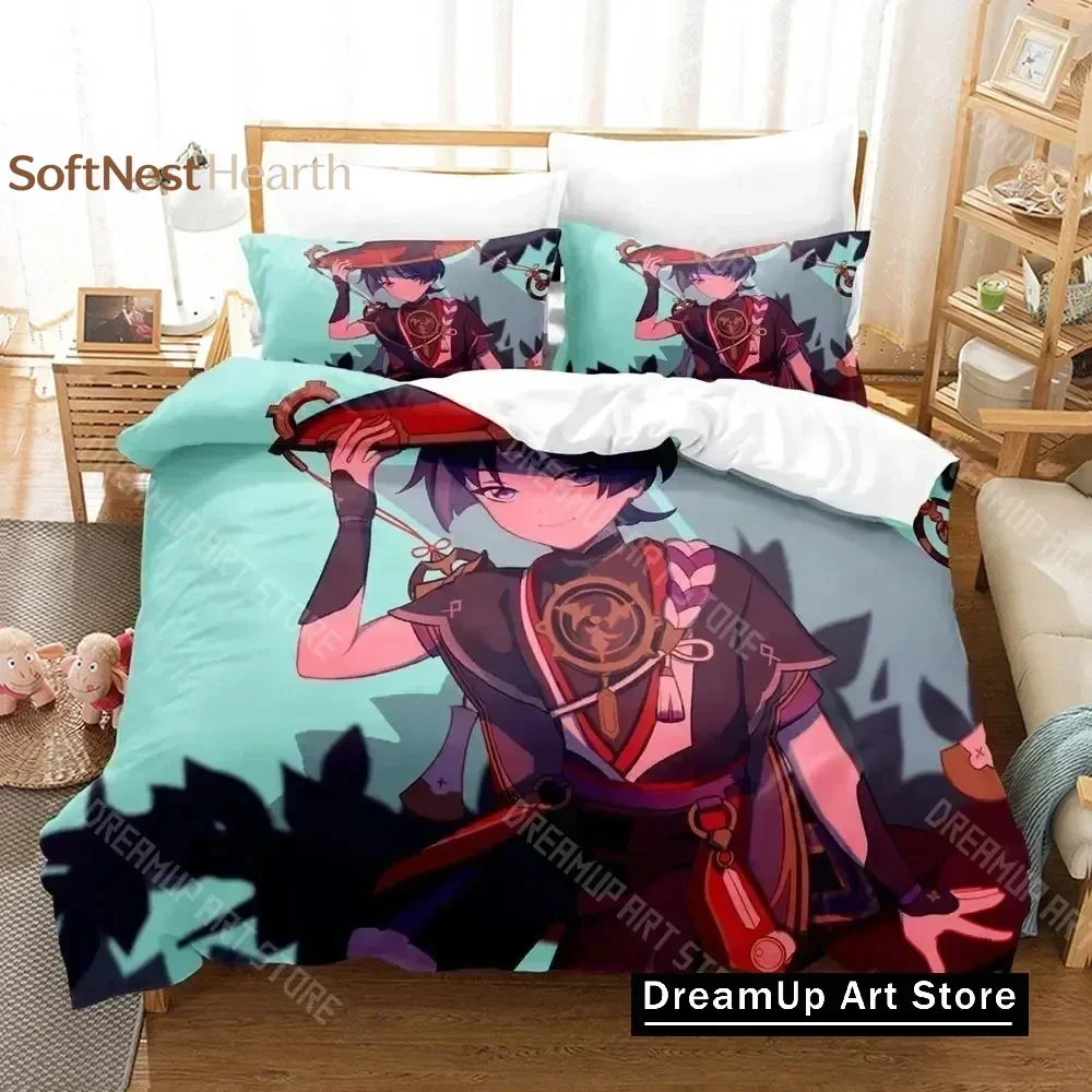 2026 3D Print Genshin Impact Scaramouche Bedding Set Boys Girls Twin Queen King Size Duvet Cover Pillowcase Bed Boys Adult