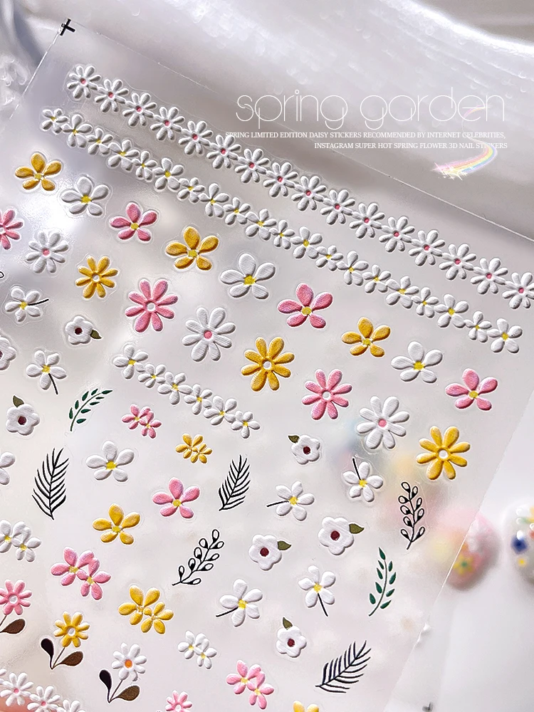 1pcs Spring Garden Flower 5D Relief Nail Art Stickers Adhesive Nail Decals DIY Nail Tips Decoration For Manicure