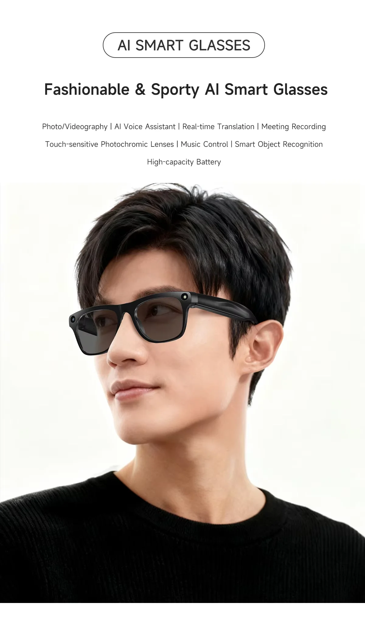 Multifunctional Bluetooth Smart Glasses Shooting Translation Hands Free Call Music Playback Outdoor Eyewear