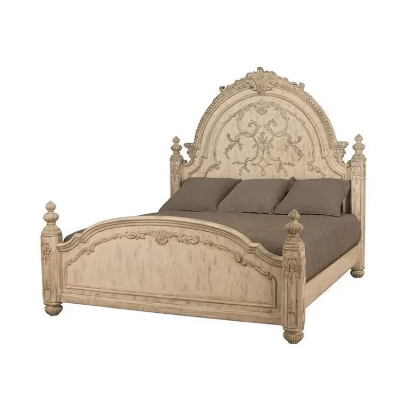 French solid wood bed, retro light luxury princess wedding bed