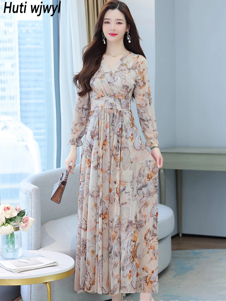 Spring Autumn Casual Boho Beach Long Dress 2024 Elegant Bodycon Party Evening Vestidos Women Floral Chic Prom V-Neck Maxi Dress