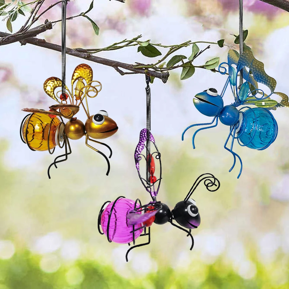 Solar Bug Fairy Lights metallo appeso insetti volanti lampada giardino Bug Light Iron Insect Statue Ornament for Backyard balcone portico