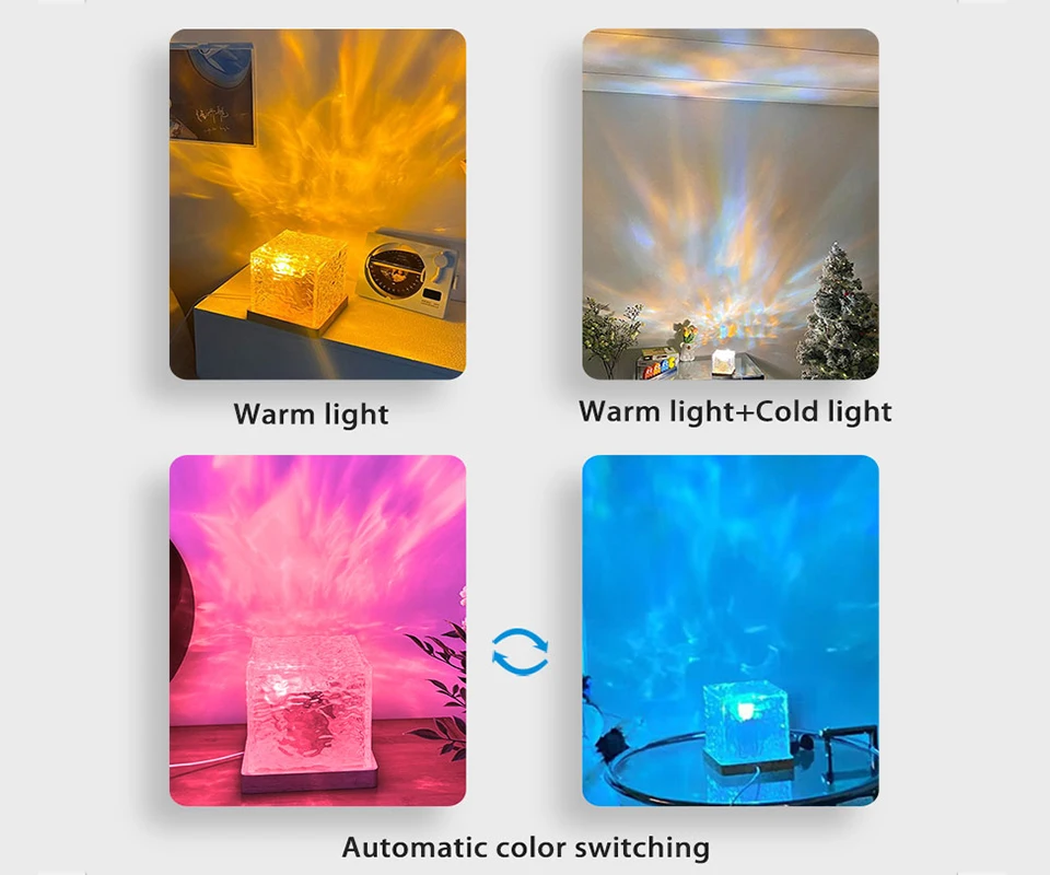 Projector Night Light Galaxy Ocean Wave Usb RGB Led Lights 3D Crystal Night Lights For Bedroom Desk Dynamic Rotating Light