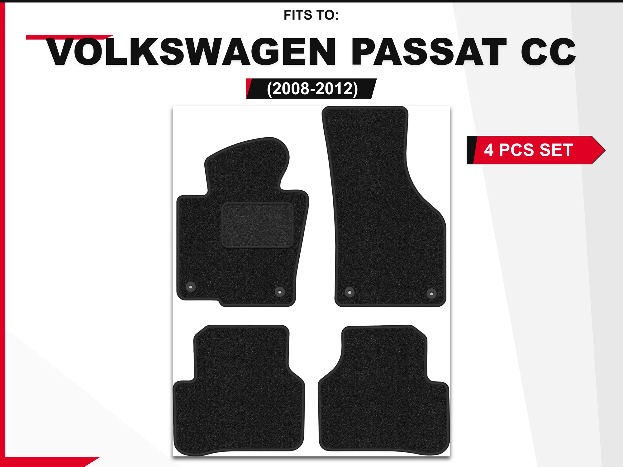 Antraciet velourmatten voor: Volkswagen CC 2012-2017 Coupé, 4 stuks