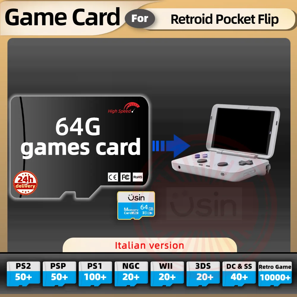 Игровые карты SD для Retroid Pocket Flip 5 4 Pro итальянская версия ретро PS2 PSP игры для Android игр для портативной консоли памяти TF для высокоскоростной 64G