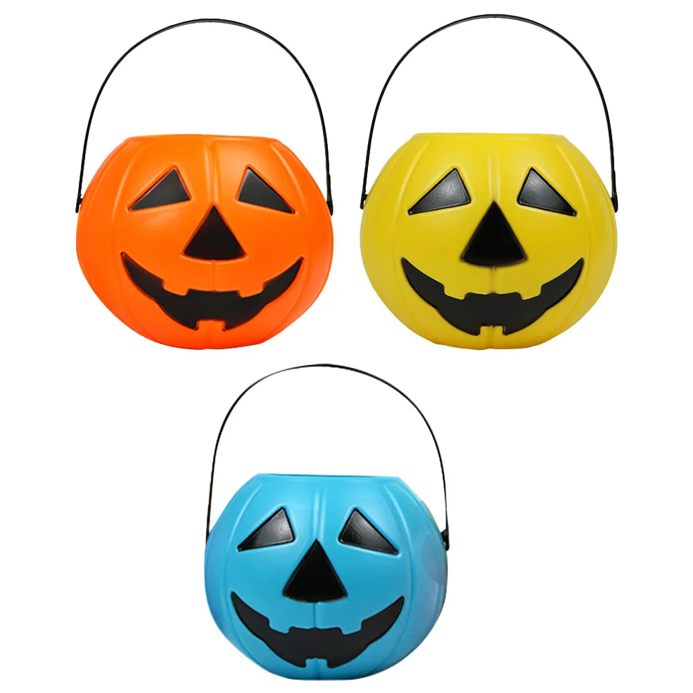 

3 Pcs Pumpkin Bucket Gift Box Party Candy Snack Shape Portable Treat Buckets Halloween Pvc