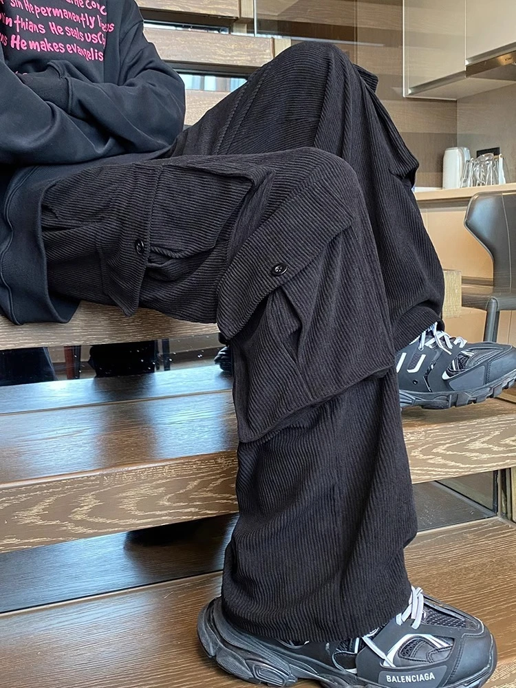 

Work pants for men in spring and autumn, trendy brand design, wide leg pants, retro loose and versatile straight leg pants
