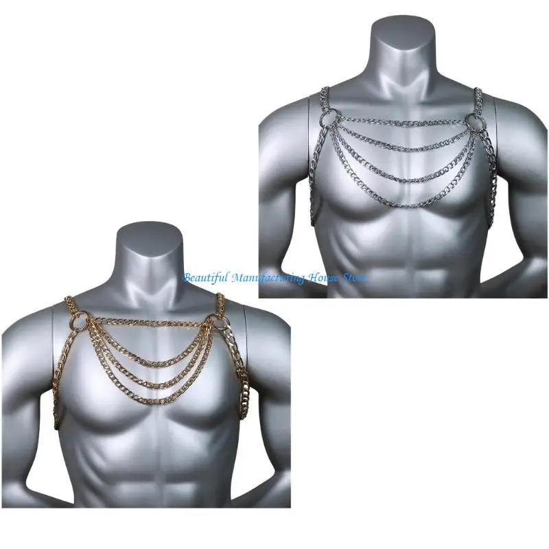 E56A Gothic Chain Mens Punk Metal Alloy Chest Chain Jewellery Accessories Fashion Party Clubwear