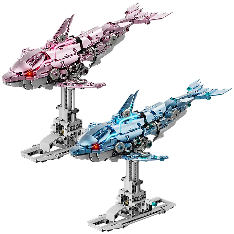 

888PCS Mechanical Dolphin Model Building Blocks Kit Animal Series Movable Joints Creativity Assembled Toy Ornament Kid Xmas Gift