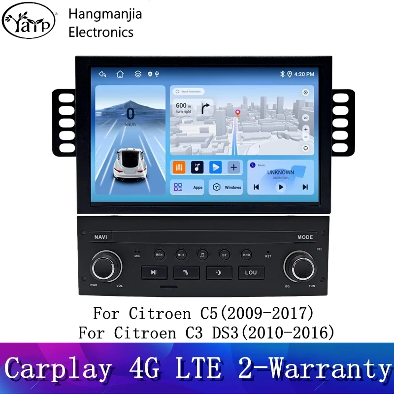

hangmanjia Auto Radio GPS Navigation For Citroen C3 DS3 C5 2009-2017 Carplay Android13 Radio Stereo Audio Multimedia player LTE