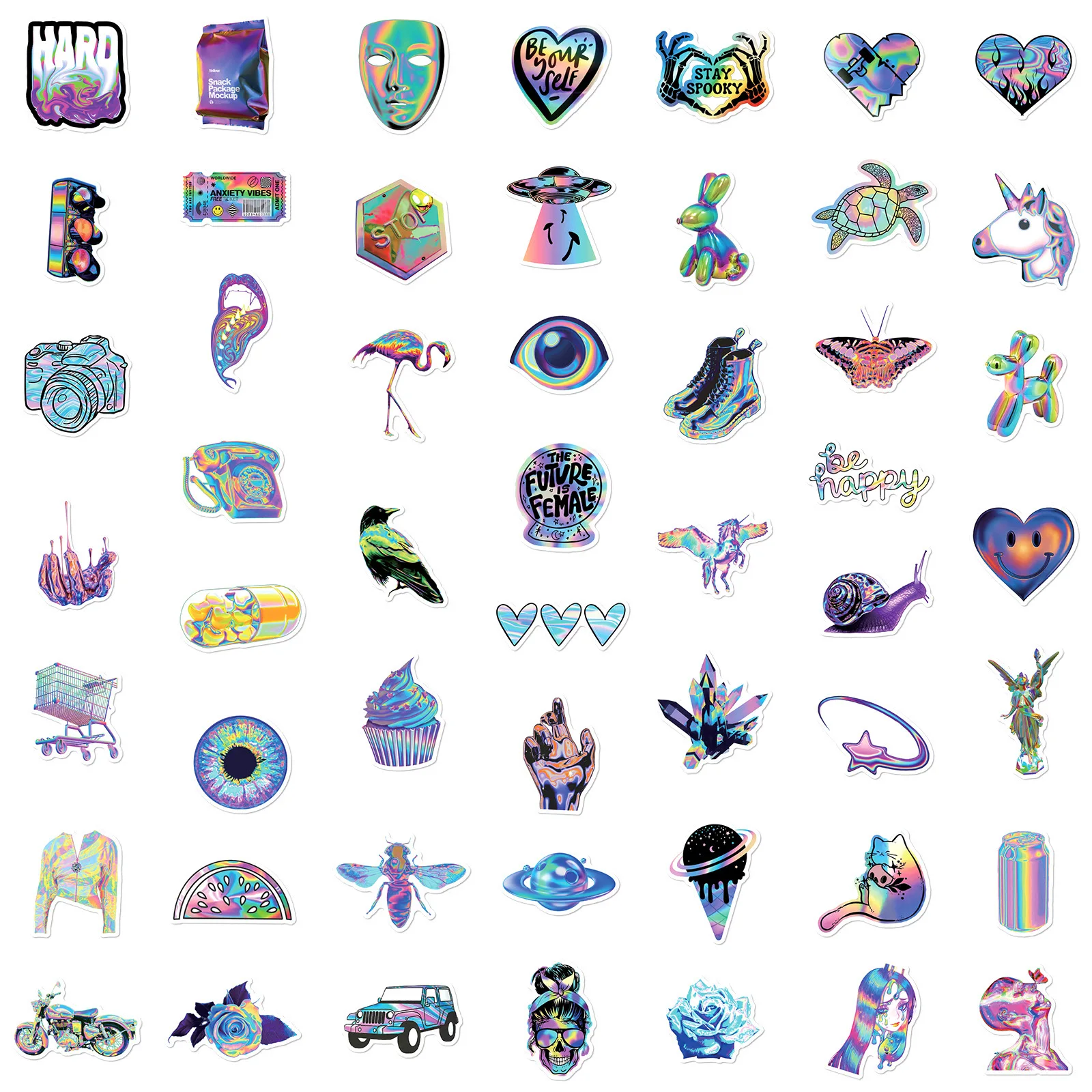 10/50PCS Cartoon Holographic Laser Style Aesthetic Stickers DIY Stationery Laptop Motorcycle Luggage Car Waterproof Sticker