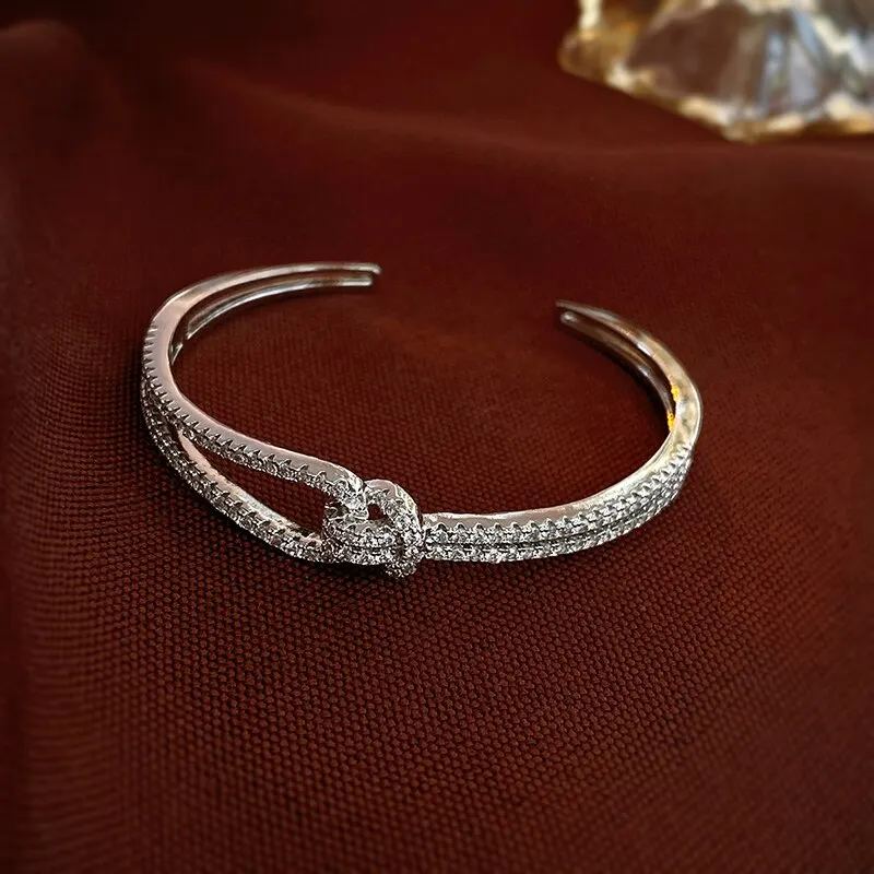 Exquisite Full Zircon Cuff Bracelets Gold Plating Copper Knot Opening Bracelet Minimalist Women\'s Bangle For Wedding Party K0
