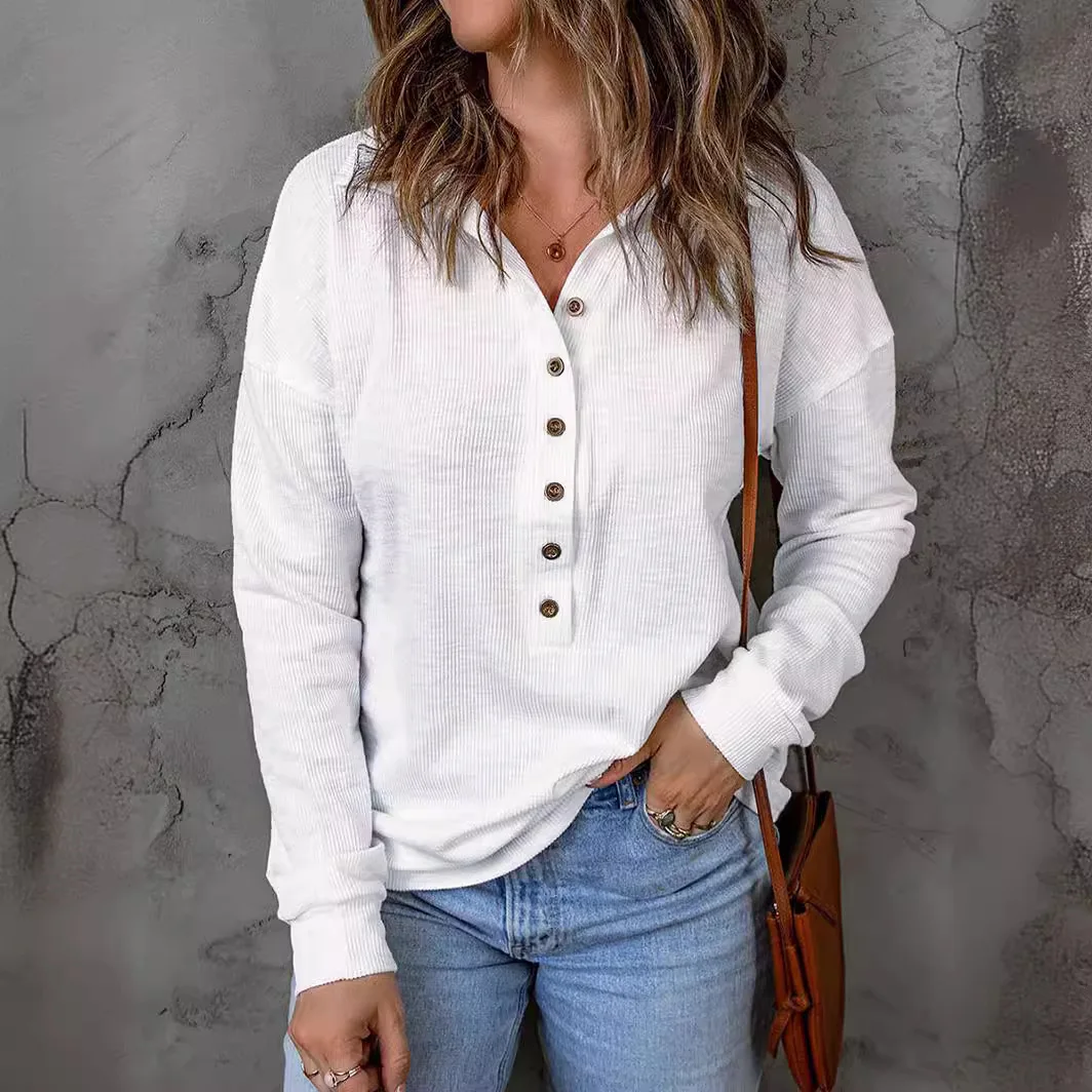 

2026 New Solid Color Women's Knitted Sweater Single-Breasted Turn-Down Collar Long Sleeve Loose Casual Base Shirt Tops