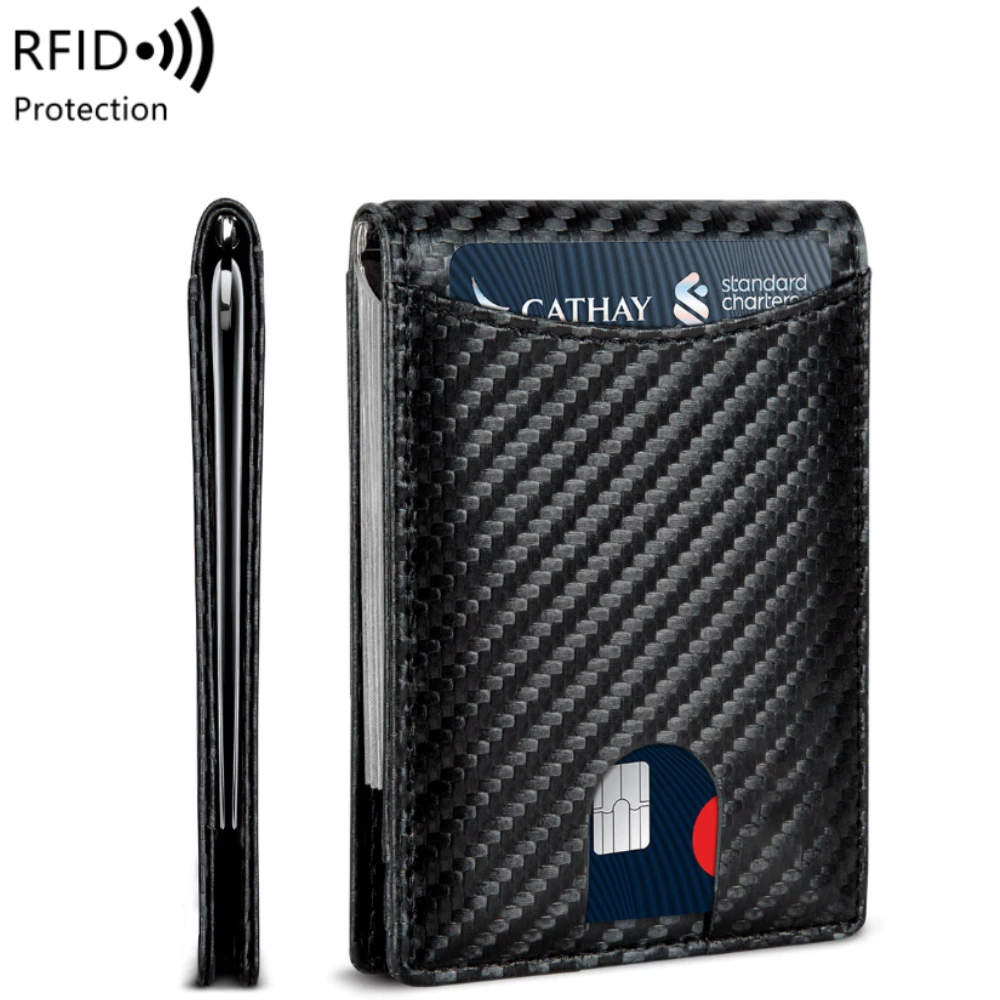 Rfid Carbon Fiber Minimalist Mens Wallets Card Holder Card Multifunctional Wallet Anti-theft Brush Double Fold Pocket Portable