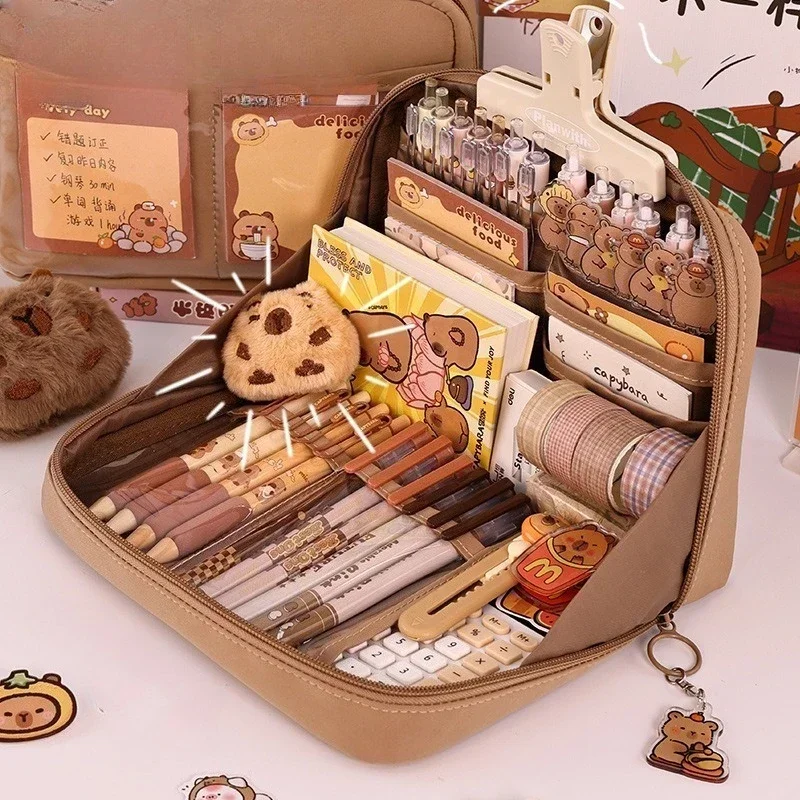 Federmäppchen mit mehreren Fächern, extra großes Fassungsvermögen, robuster Polyester-Briefpapier-Organizer, tragbares Design, Aufbewahrung von Schulbedarf