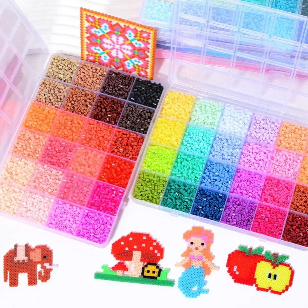 Paquet de matériel d'épissure de haricots colorés, feuilles de panneau perforé, Kit d'artisanat de perles à repasser, boîte de rangement 24/48 couleurs, Kit de jouets artisanaux