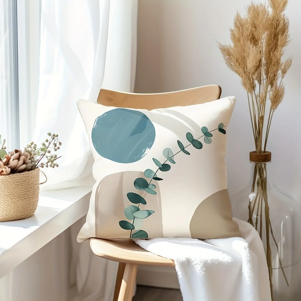 Abstract minimalist light blue geometric leaf pattern printed pillowcase Bohemian sofa cushion cover modern home decoration