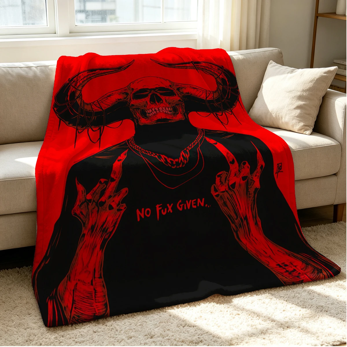 Horned Skull Flannel Blanket Warm Soft Halloween Christmas Couch Warm Cozy Decorative Decor Gift for All Season