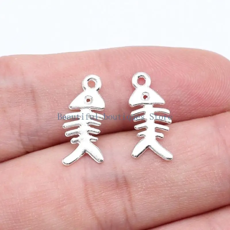 U4LF 40 Pieces Antique Fishbone Charm Fashion Decoration for Handmade Jewelry