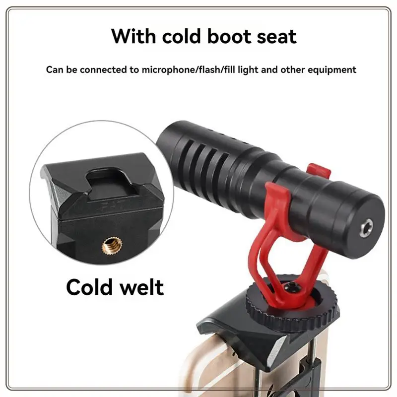 حامل مشبك هاتف موثوق به عالمي قابل للتعديل حذاء بارد إلى مشبك سيلفي للميكروفون مناسب للأجهزة اللوحية والهواتف، عالمي أ