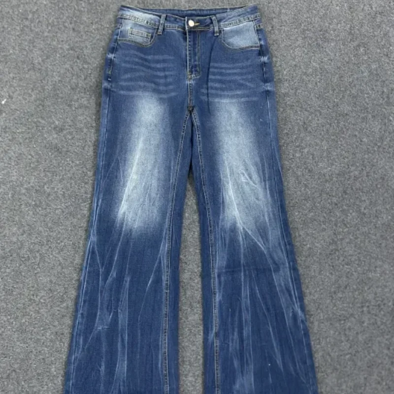 Amerykańskie trendy streetwear retro minimalistyczne jeansy damskie jesienne średni stan luźne spodnie z szerokimi nogawkami prostym krojem długie spodnie