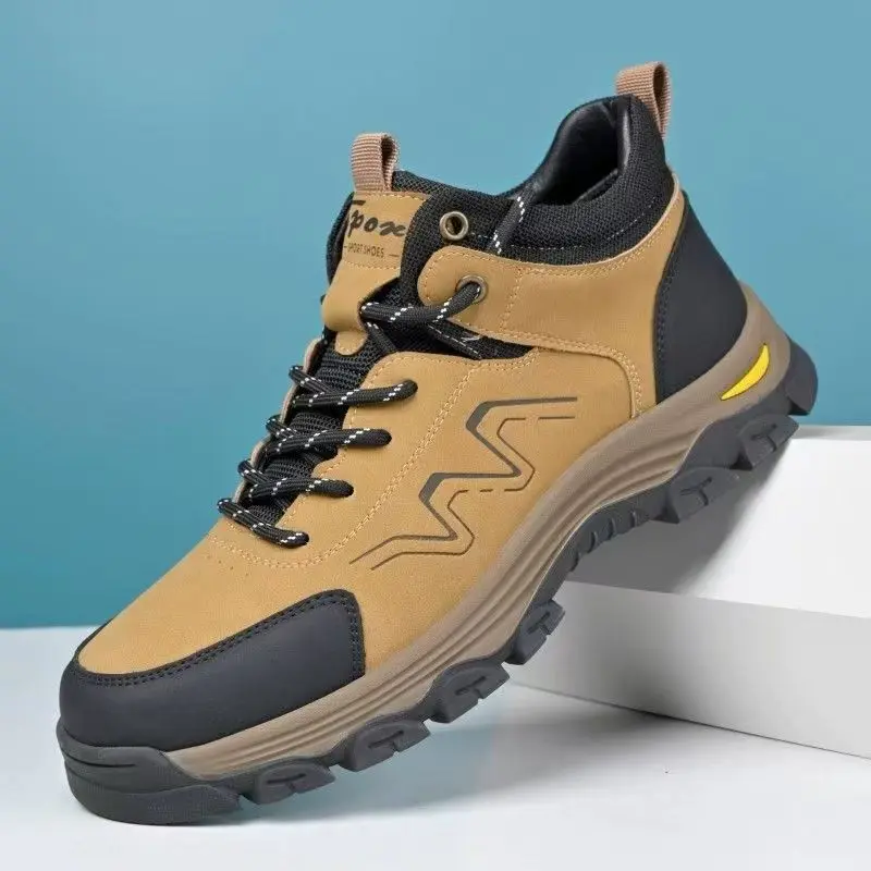 

Мужская весенне-осенняя кожаная повседневная спортивная обувь на толстой подошве, нескользящая водонепроницаемая уличная дорожная обувь для скалолазания со шнуровкой и круглым носком