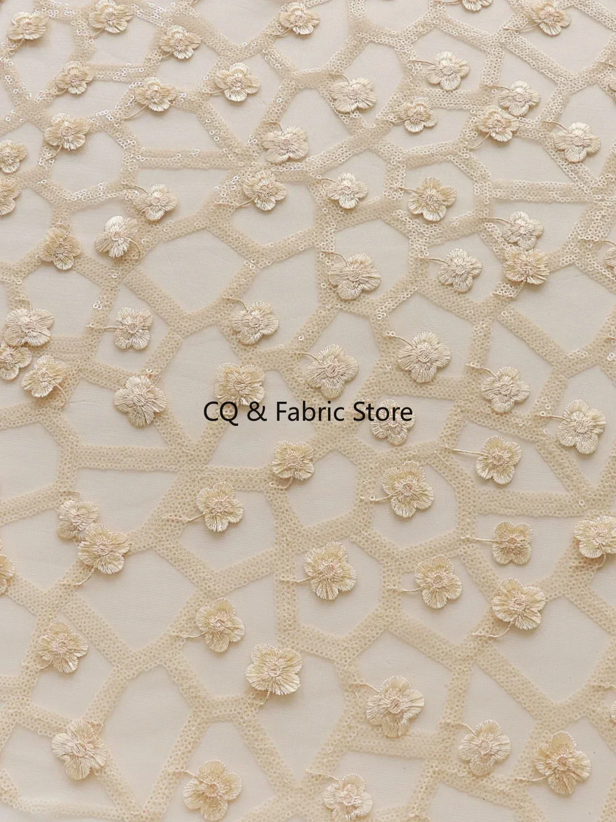 Piccolo ricamo floreale 3D albicocca, tessuto a rete con paillettes Tessuto di design fatto a mano per abiti da sposa e da sera fai-da-te tagliato a misura