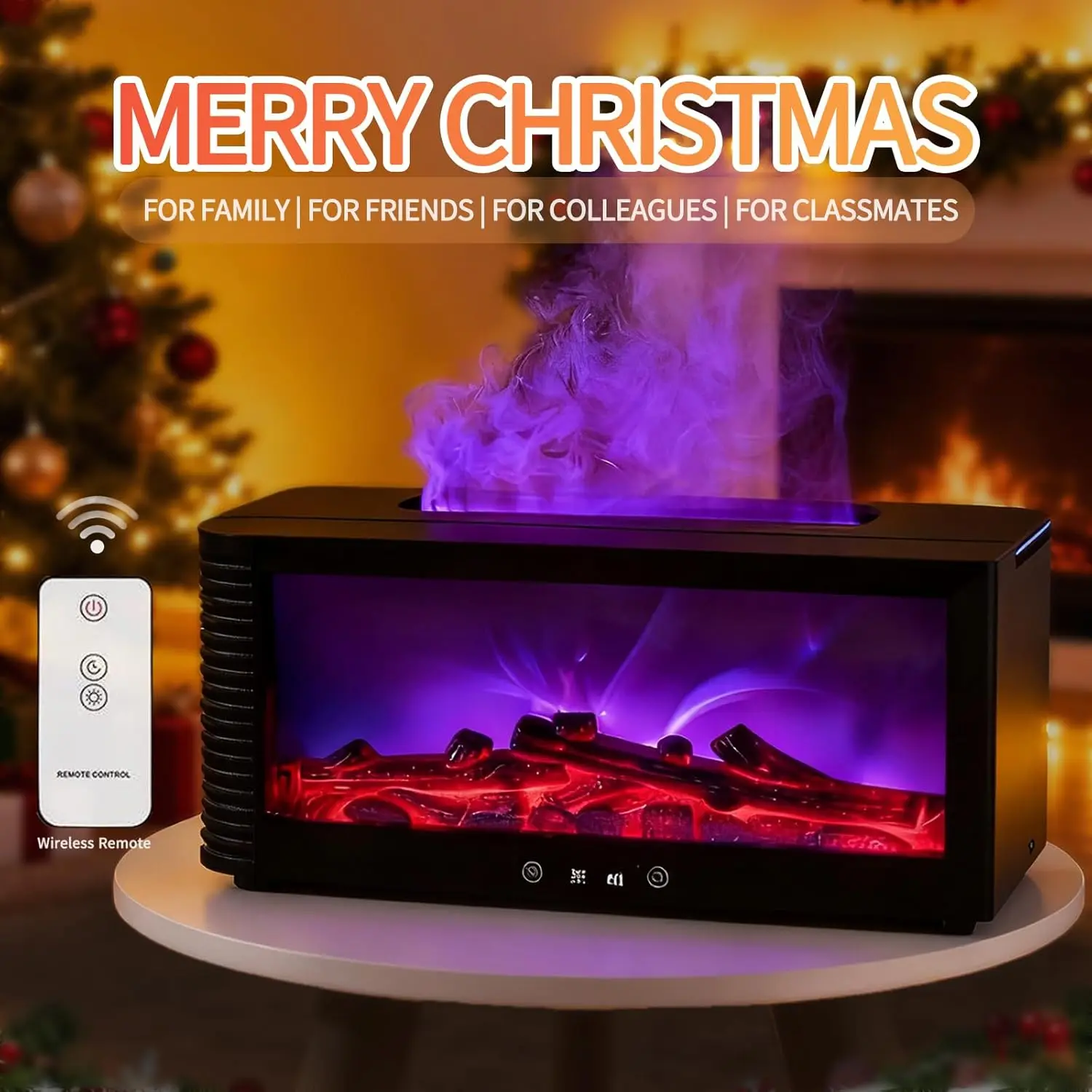 Flame Fireplace Aroma Essential Oil Diffuser Ultrasonic Aromatherapy Humidifier with Colorful Light Timer for Home Office