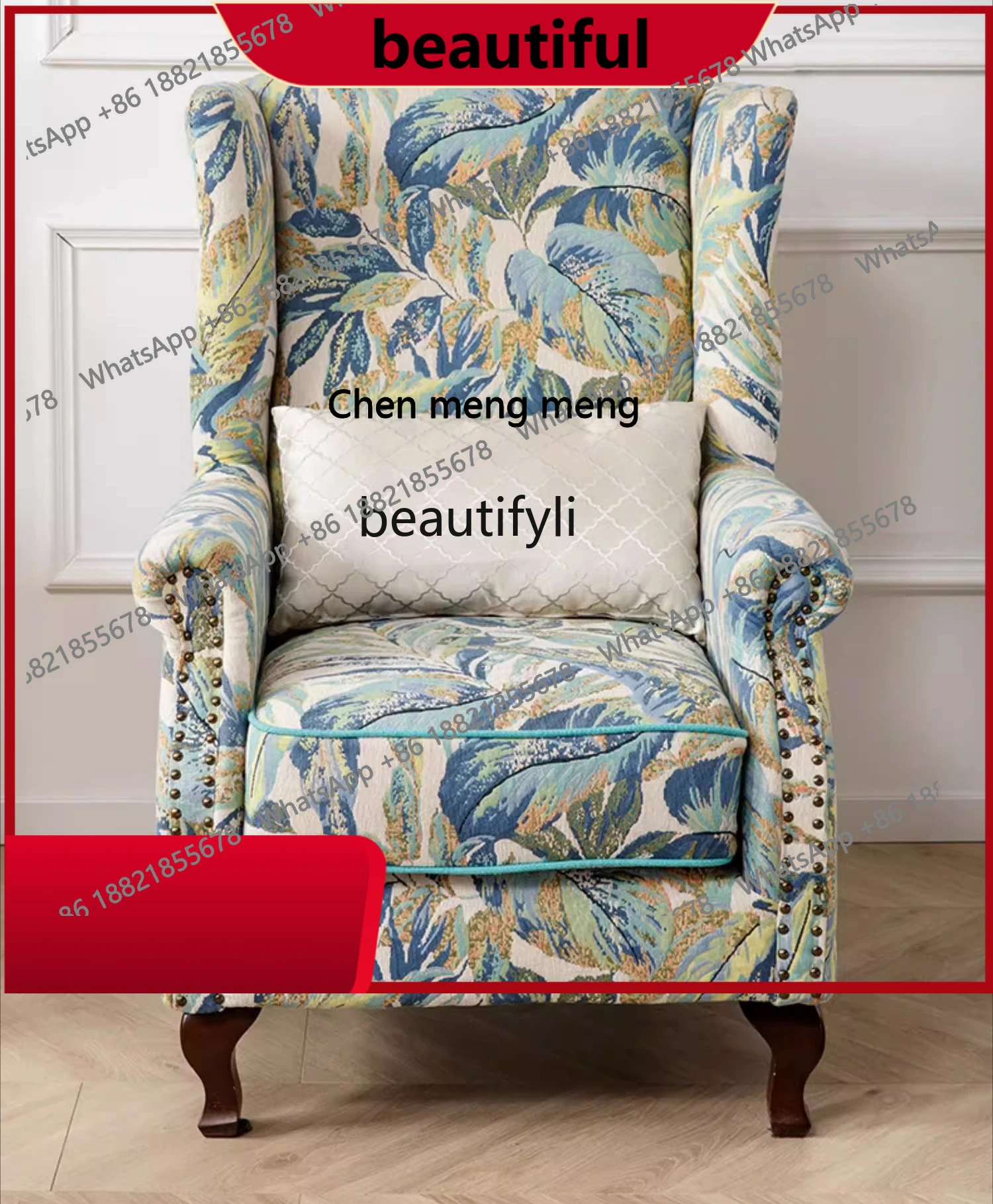 

American fabric tiger chair retro living room leisure chair bedroom high back tiger chair personalized single flower cloth sofa