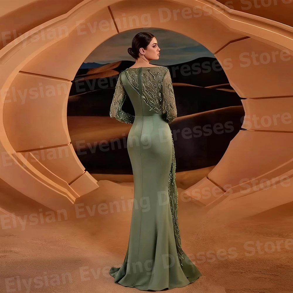 Luxurious Women's Mermaid Sparkling Long Sleeve Evening Dresses Customized Robe De Soirée Prom Gowns Lace Vestidos Para Mujer