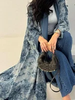 Moyen-Orient femmes cardigan ample cravate colorant Abayas décontracté caftan arabe robe Maxi à manches longues ouvert devant Jilbabs sans Hajib 2