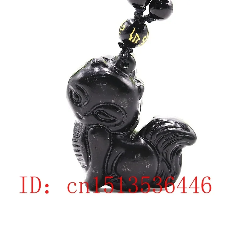 Chinese Natural Black Green Jade Fox Pendant Necklace Fashion Charm Hand-Carved Jewellery Carved Amulet Gifts Sweater Chain