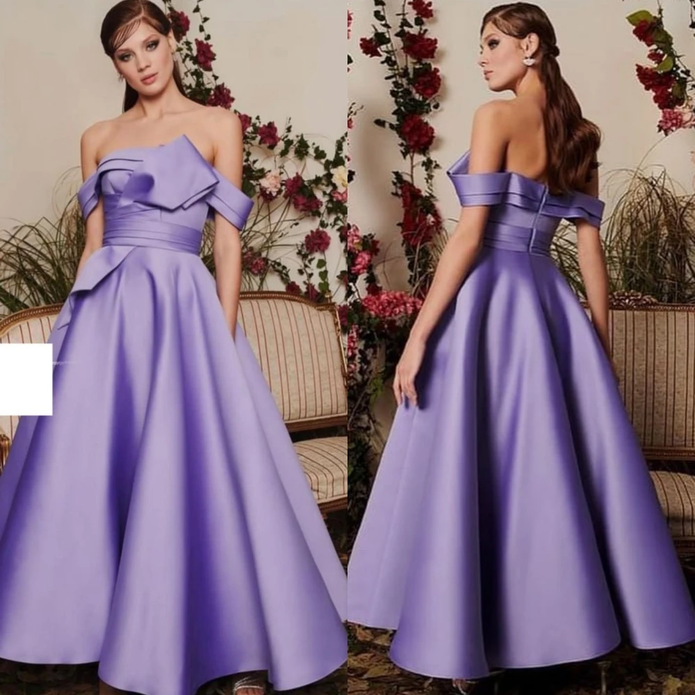 

Exquisite High Quality Off-the-shoulder A-line Floor Length Evening Dresses Formal Ocassion Gown Satin vestido feminino festa