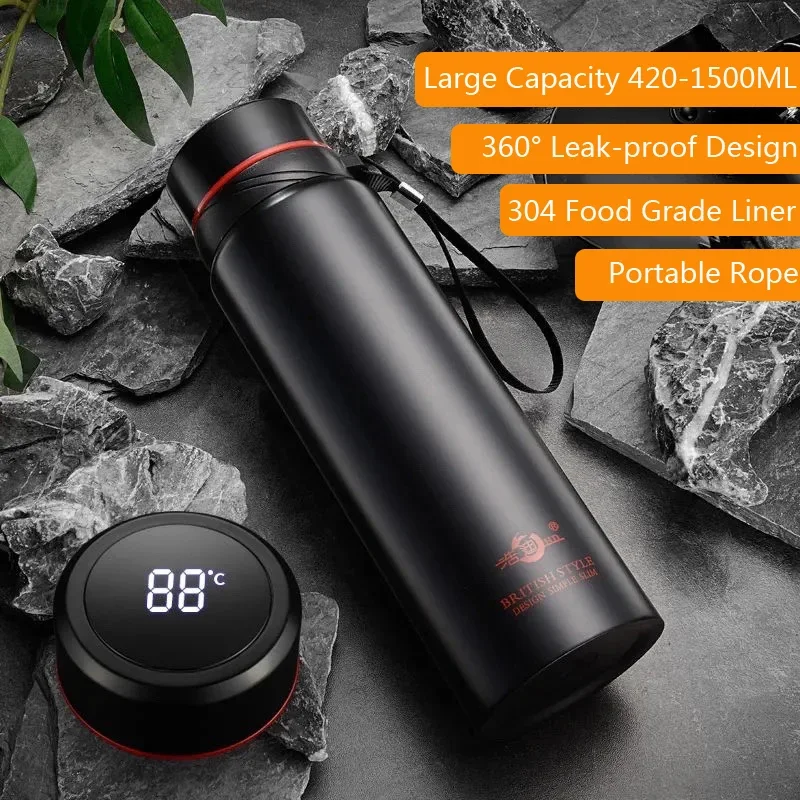 Stainless Steel Thermos Bottle 1000ml Business Vacuum Flask Travel Portable Thermos Insulated Bottles 1000/1500/1800ml 1 Litre