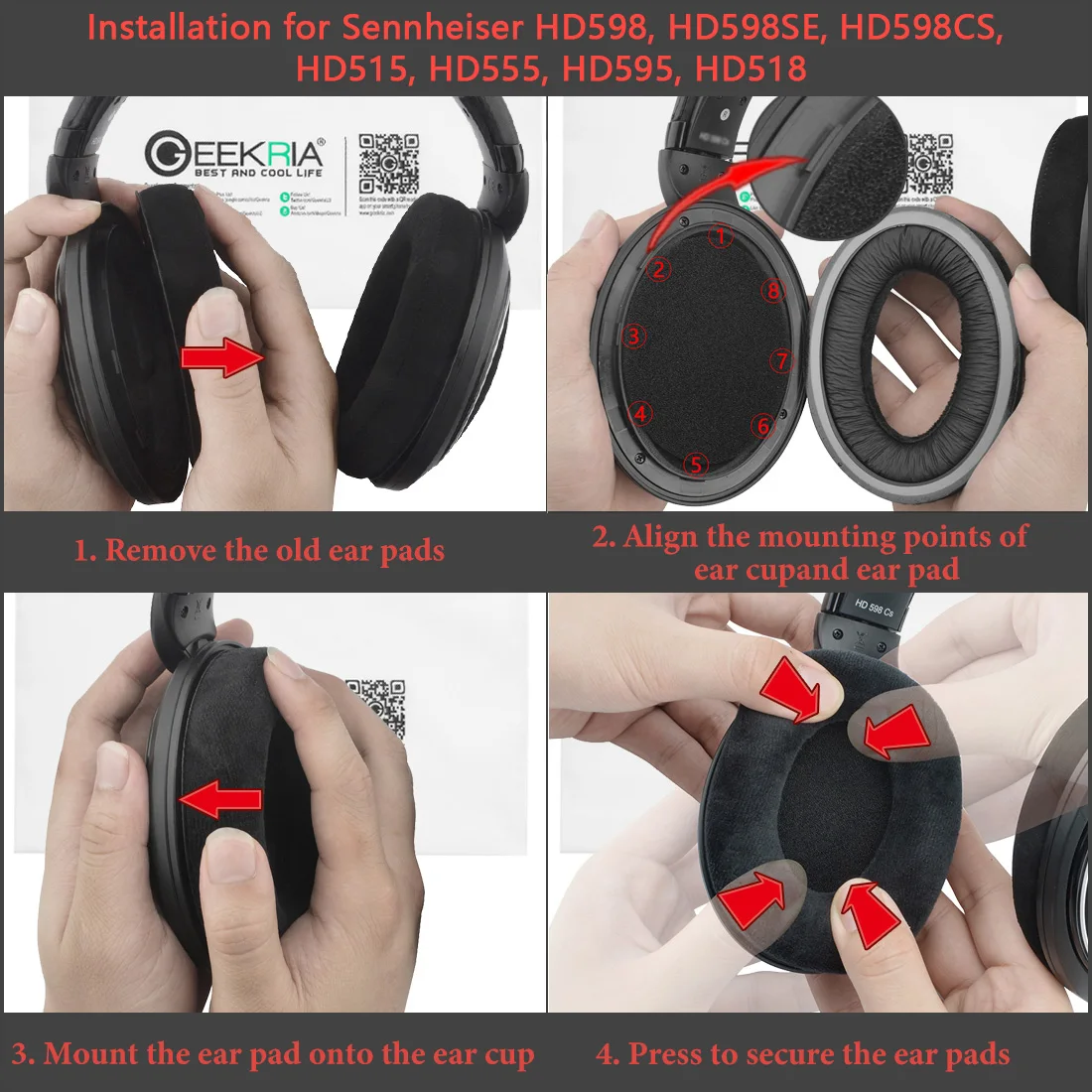 وسادات أذن بديلة من القماش المطلي المريح من Geekria لـ Sennheiser HD515، HD555، HD518، HD560s، HD558، HD559، HD569، HD579