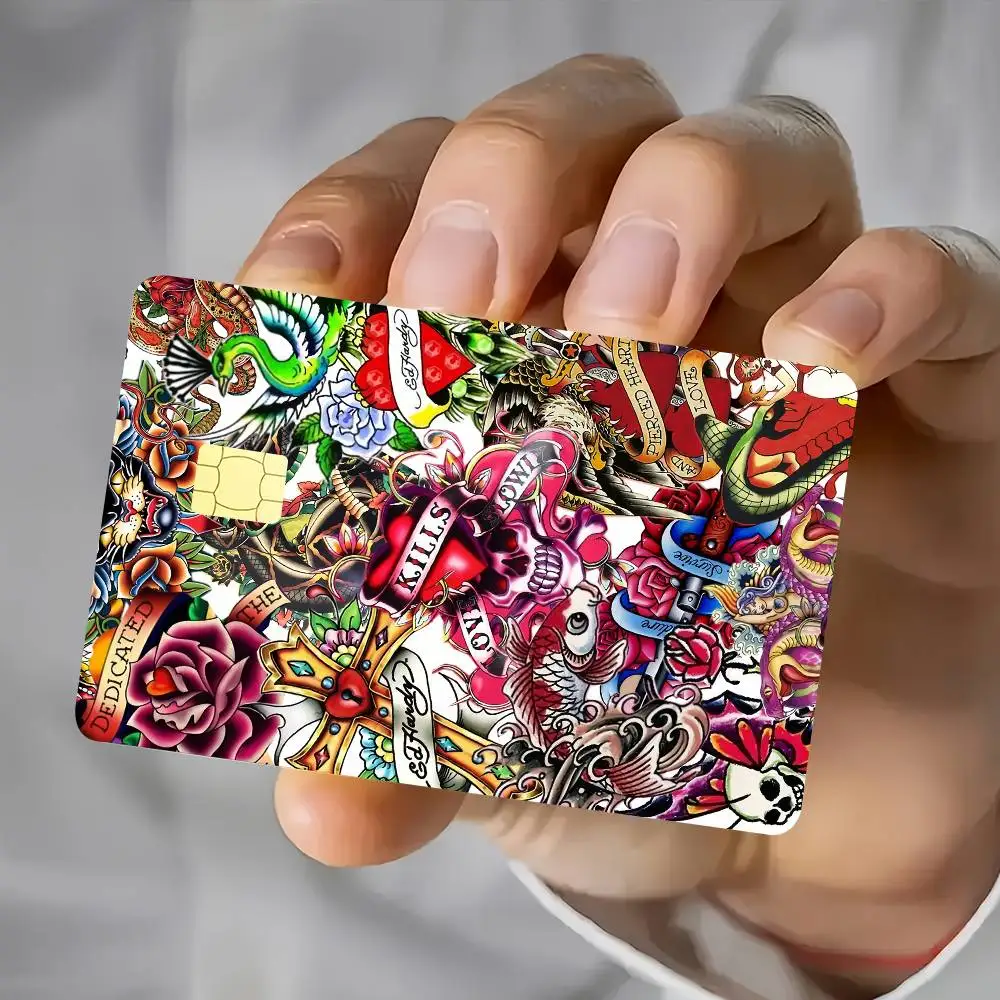 Creativity Ed H-Hardy Card Stickers Waterproof Film skin Cover 4PCS Credit Card stickers Debit Front Decoration Bank Subway Pass