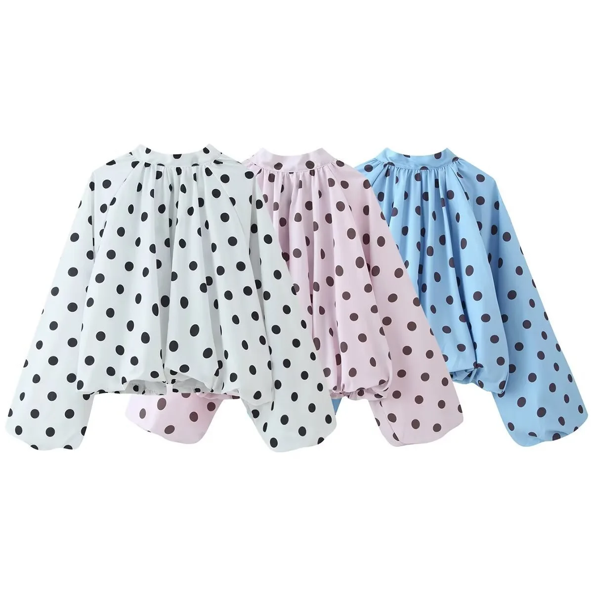 Dave&Di New European And American Style Back Slit Polka Dot Printed Loose Shirt For Women