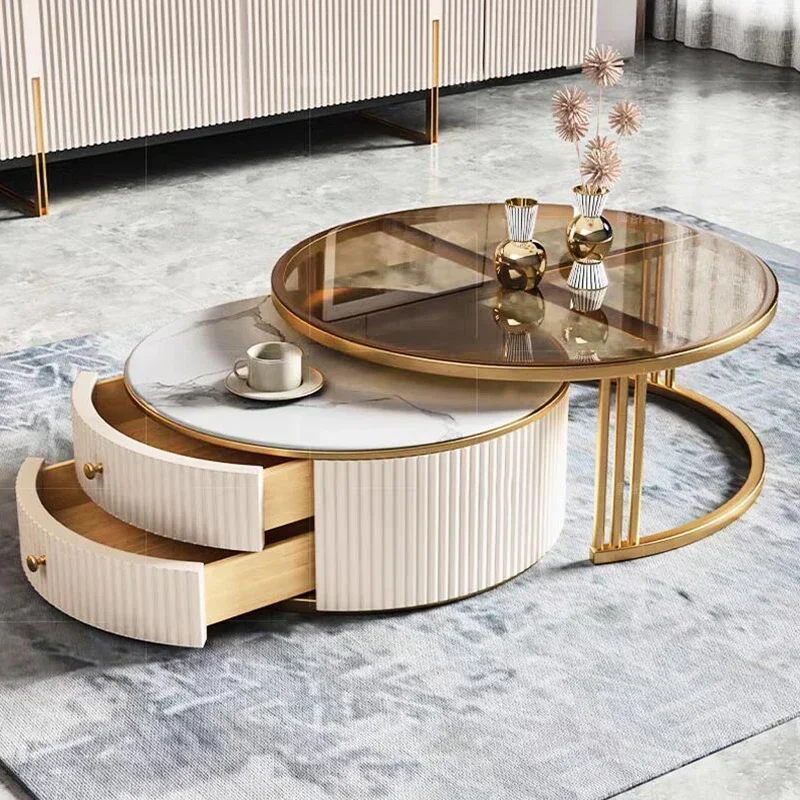 Nordic Luxury Coffee Tables Living Room Korea Beautiful Cute Side Table Marble Effect Glass Mesa De Centro De Sala Furniture