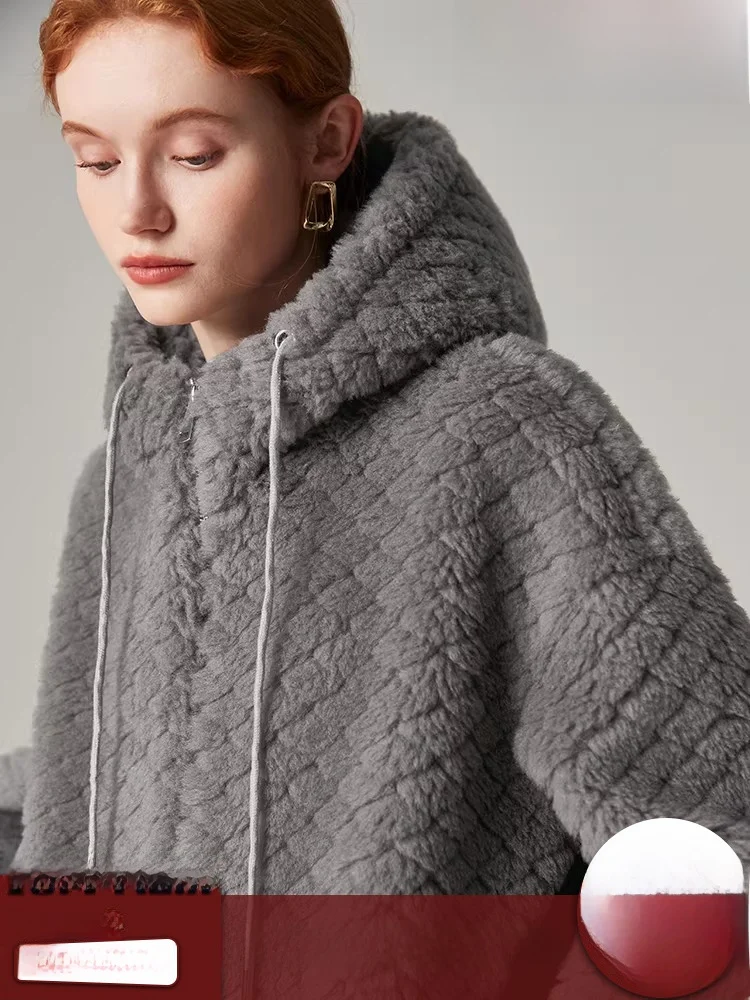 

Australian Lamb Fur Coat Women's Winter Luxury Feeling Hat Diamond Cut Flower eep Scissors Floing Outerwear Casual Sle