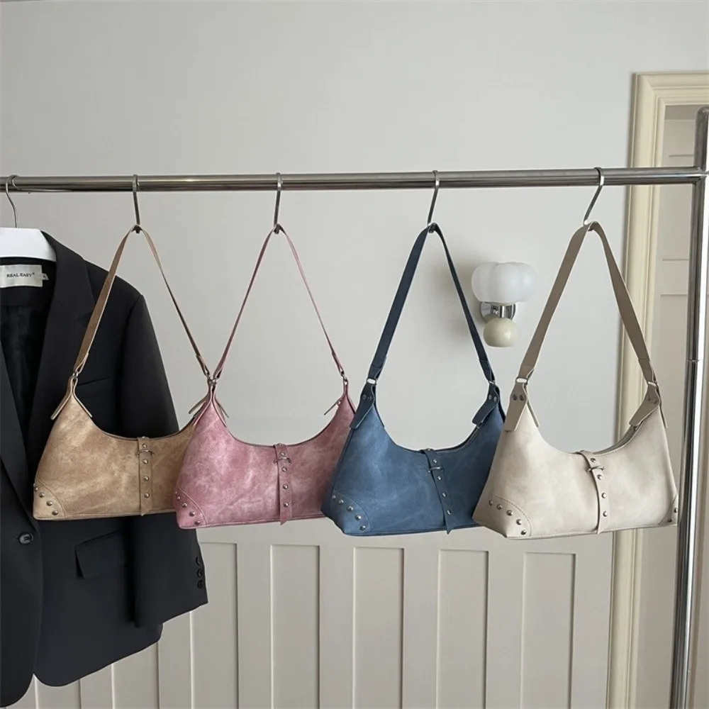 Retro Handbag Underarm Bag Zipper Solid Color Tote Bag Large Capacity Shoulder Bag Women