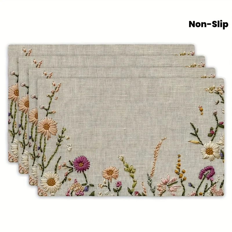 VIKAMA 4-Piece Set, Colorful Floral Placemats, Home Decor, Perfect For Kitchen, Banquet, And Party Decor