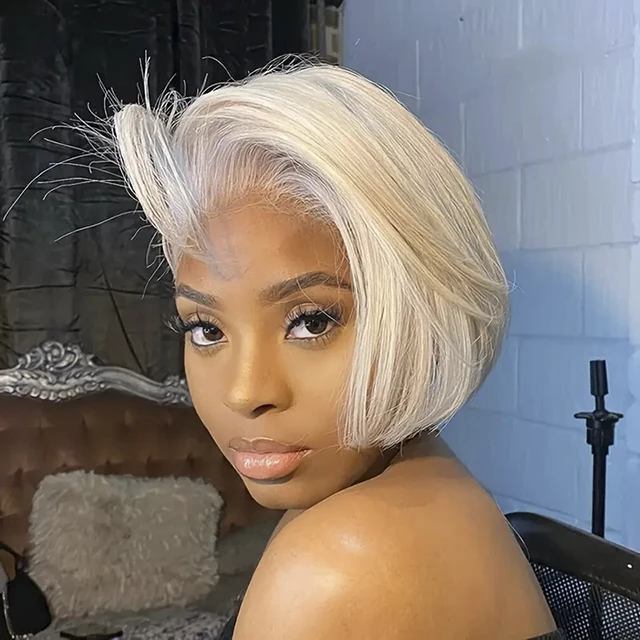 Transparent 613 Lace Front Wig Honey Blonde 613 Short Bob Wigs 13x4 HD Lace Front Human Hair Wigs Straight Human Hair Bob Wig