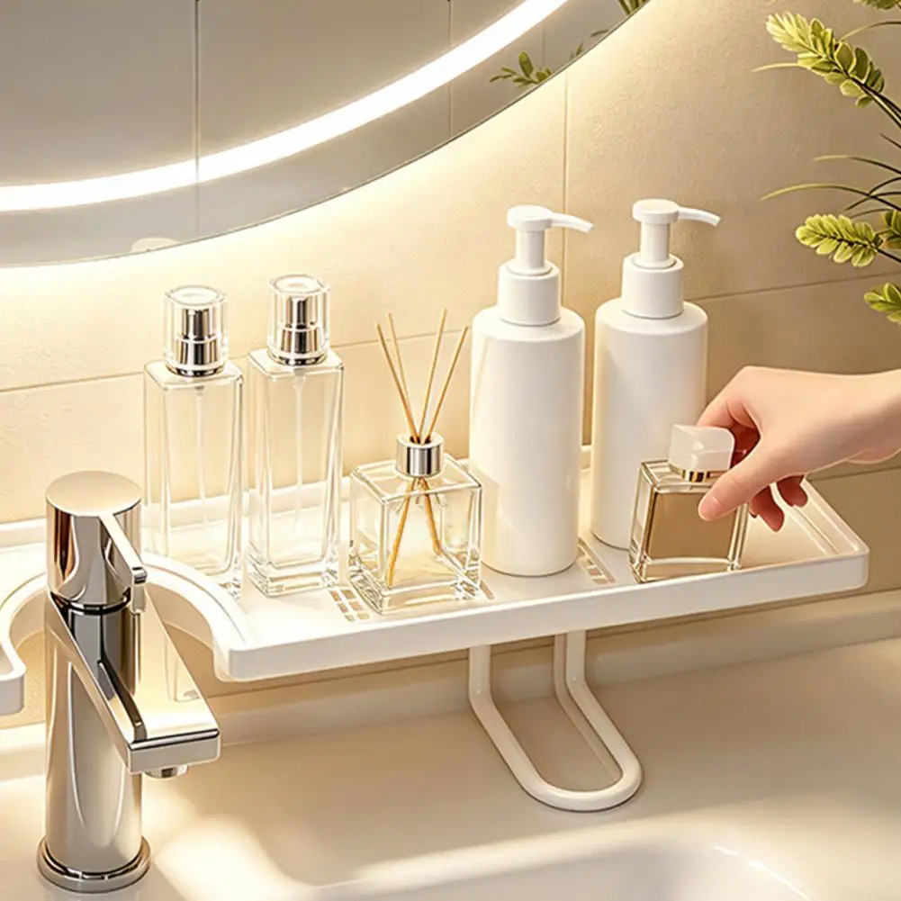 Drain Hole Toothbrush Holder Over Sink Faucet Storage Rack with Drain Holes Waterproof Anti-rust Kitchen Organizer Space-saving
