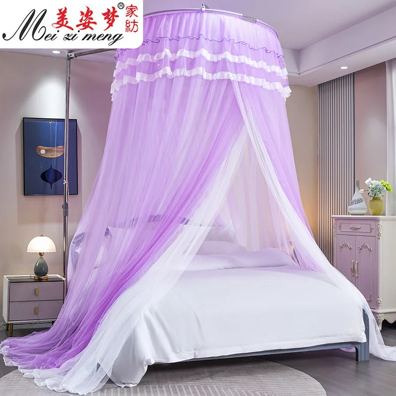 Custom.2025 New Trendy Double-Layer Round Mosquito Net with Encrypted Home Use, Princess Style Hanging Bracket