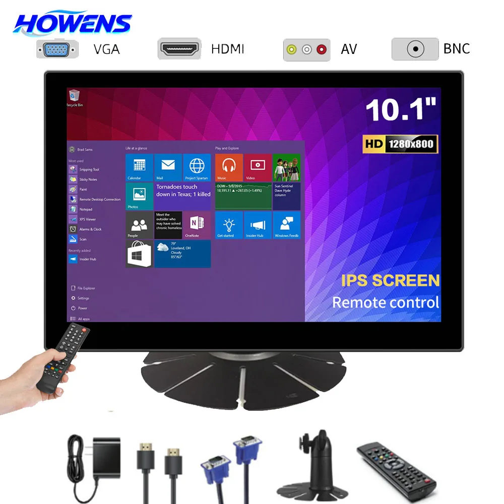 HOWENS 10.1 Inch 1280*800 16:10 Capacitive NONTouch Screen VESA Industrial Monitor With VGA HDMI BNC AV USB Port for CNC Kiosk